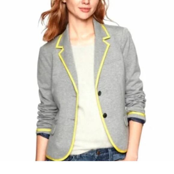 GAP The Academy Blazer Jacket Size 8 Gray with Yellow Trim Lined Two-button - Picture 1 of 16